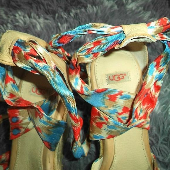 UGG OPEN TOE SANDALS ANKLE TIE WEDGES STRAPPY WRAP LUCIANNA HEELS~WOMENS SIZE 8 - Picture 5 of 9